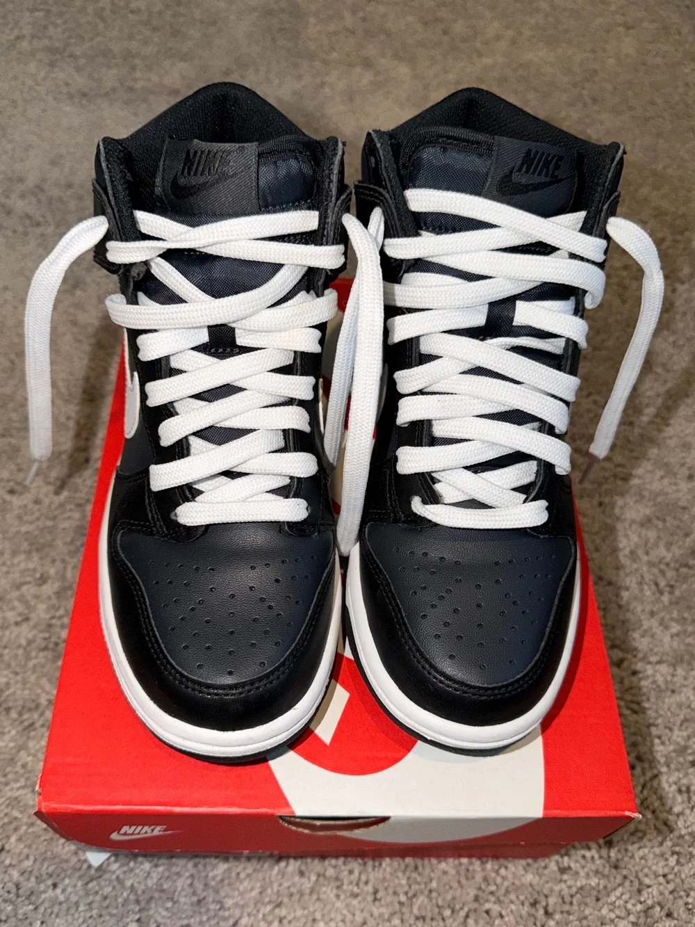 Nike Dunk Black/White High-Top Sneakers 5Y